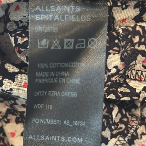 Allsaints x Spitalfields Ditzy Ezra Black Multi Floral Parachute Dress Size 8 - Picture 13 of 16
